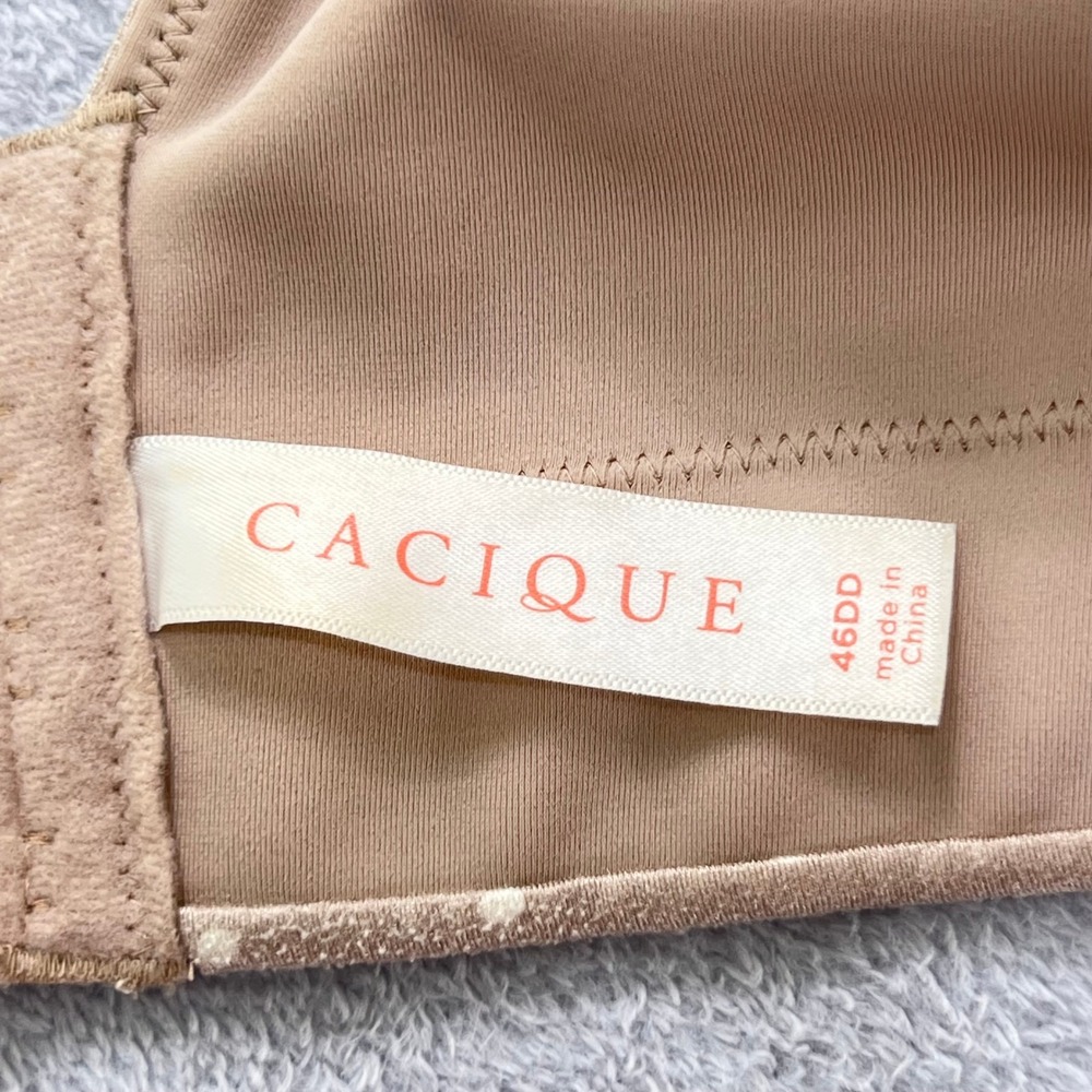 Cacique Lane Bryant Smooth Boost Plunge Underwire Bra 46DD Taupe Polka Dot Lace - Picture 4 of 7